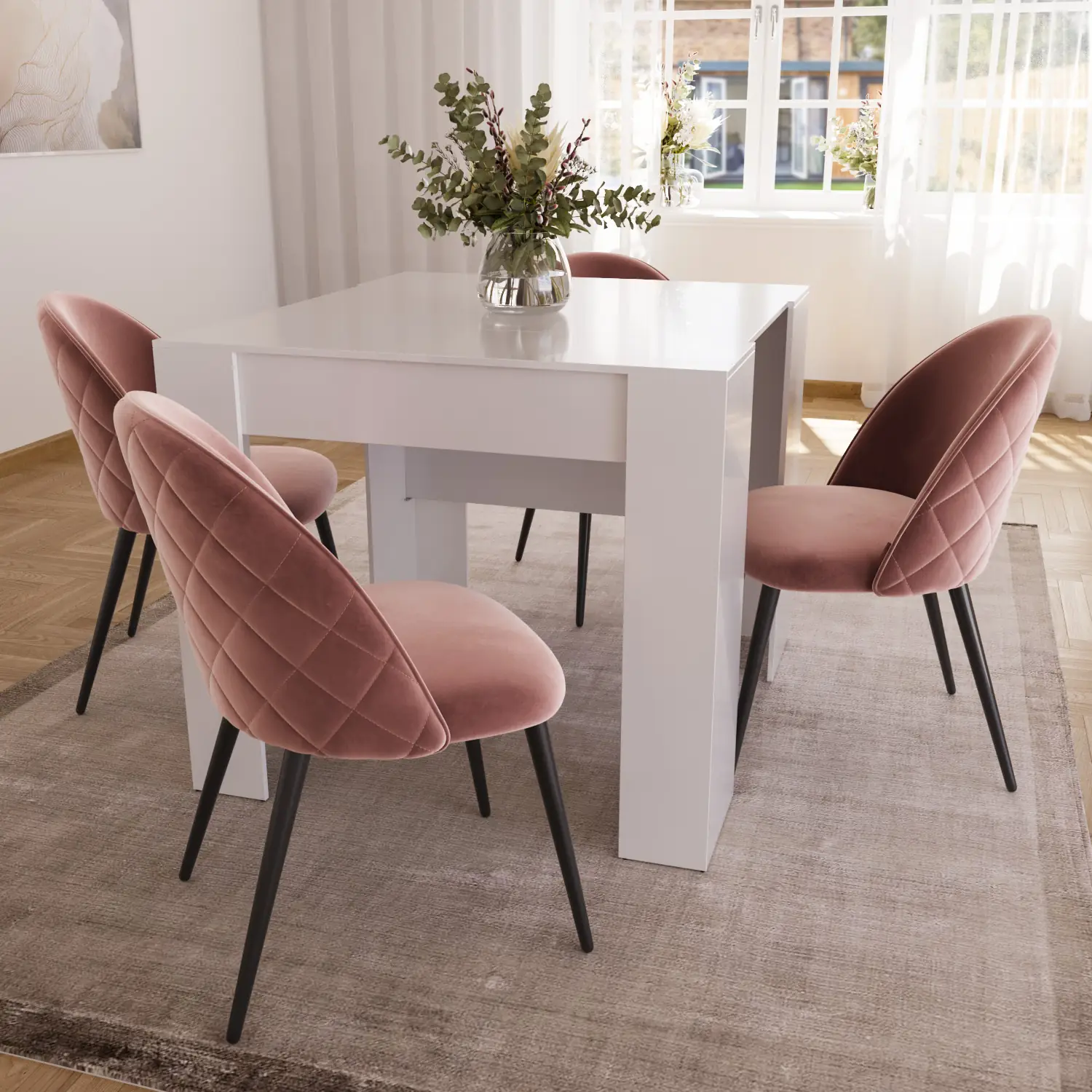 Set di 4 Sedie Imbottite Da Pranzo Ufficio In Velluto Sedia Con Gambe In Metallo Effetto Legno Con Schienale Seduta Comoda Per Soggiorno Salotto Camera Design Lane 43 x 47.5 x 80 Cm (Rosa)