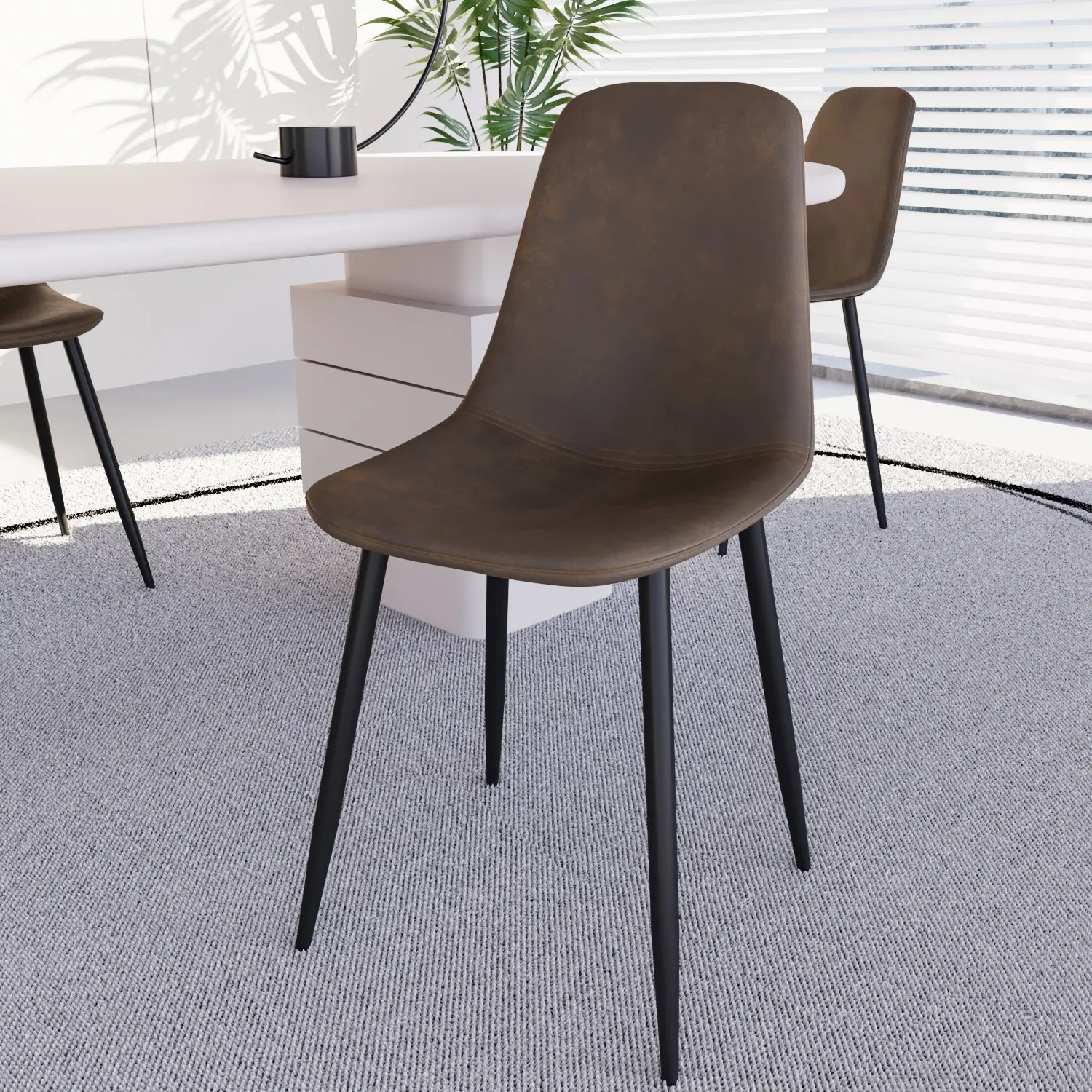Set Di 4 Sedie In Ecopelle Per Sala Da Pranzo Ufficio Con Gambe In Metallo Stile Vintage Scandinavo Comoda Seduta Ideale Per Soggiorno Sala Riunione (Marrone E Nero)