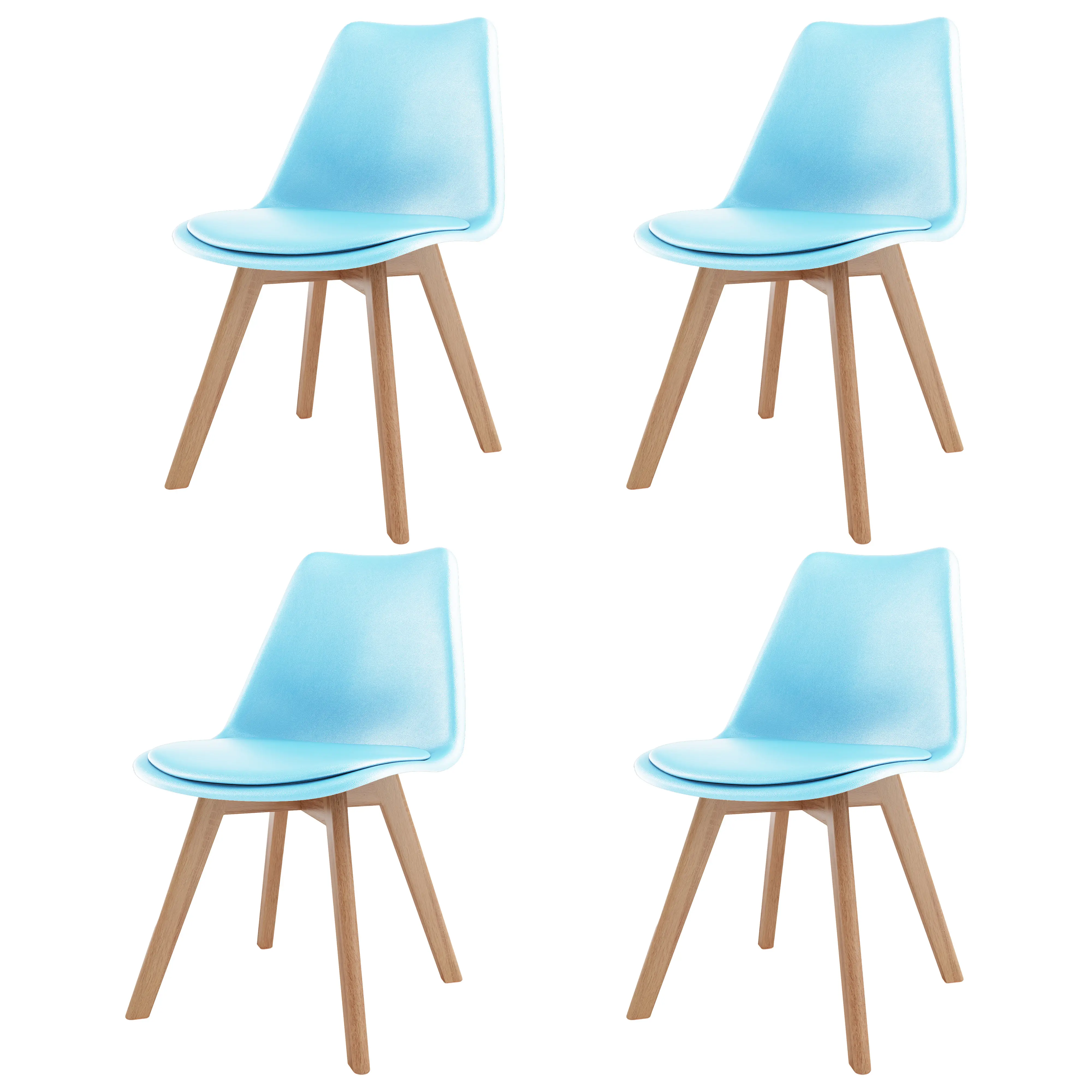 Set Di 4 Sedie Per Sala Da Pranzo Ufficio Con Gambe In Faggio Legno Massello Massiccio Stile Nordico Scandinavo Comoda Seduta Imbottita Ideale Per Soggiorno Sala Riunione (Azzurro)
