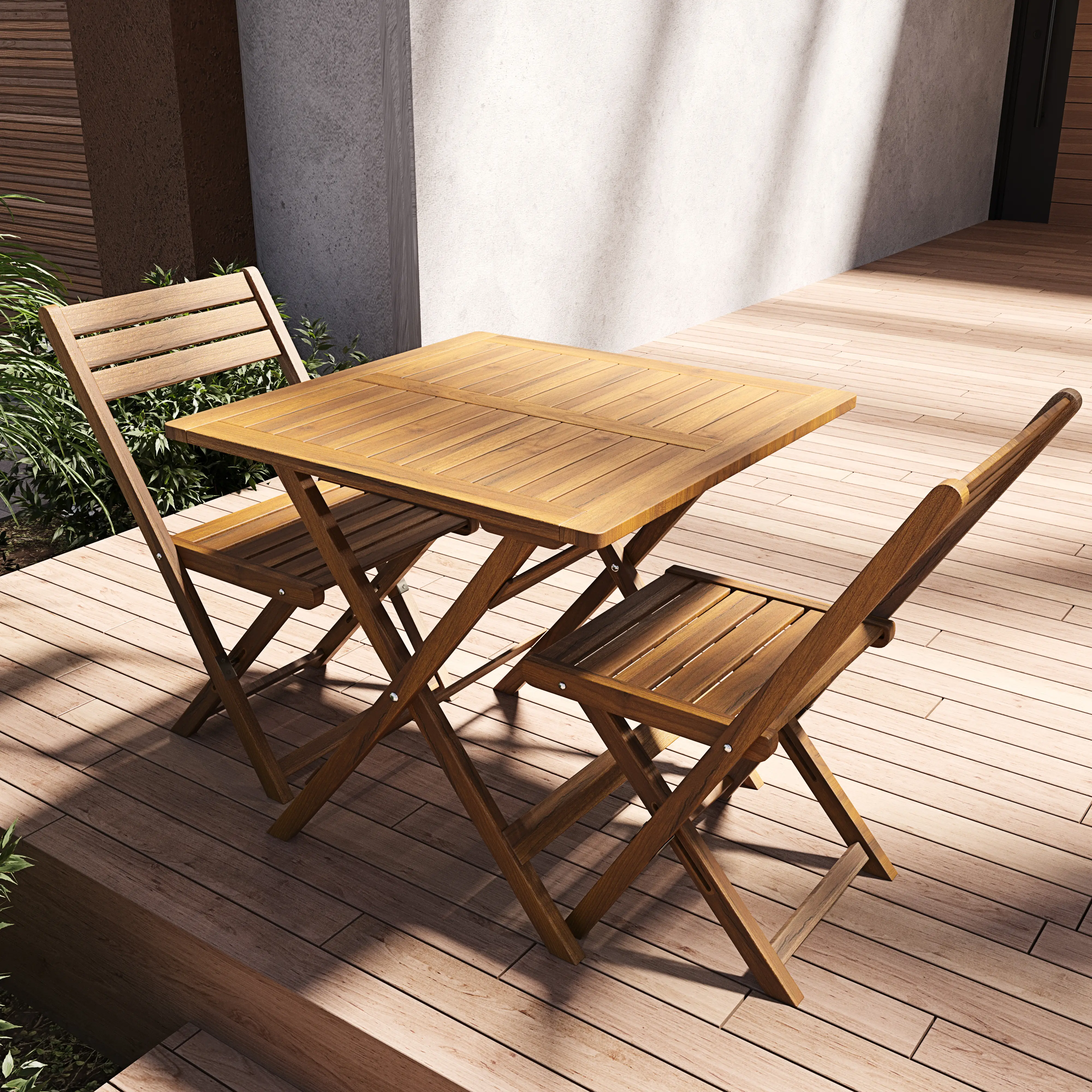 Set Tavolino E 2 Sedie Bistrot In Legno Acacia Pieghevole Portatile Facile Da Chiudere Comodo Trasporto Tavolo Quadrato Esterno Giardino Terrazza Campeggio Picnic Semplice Elegante 74 x 70 x 70 Cm