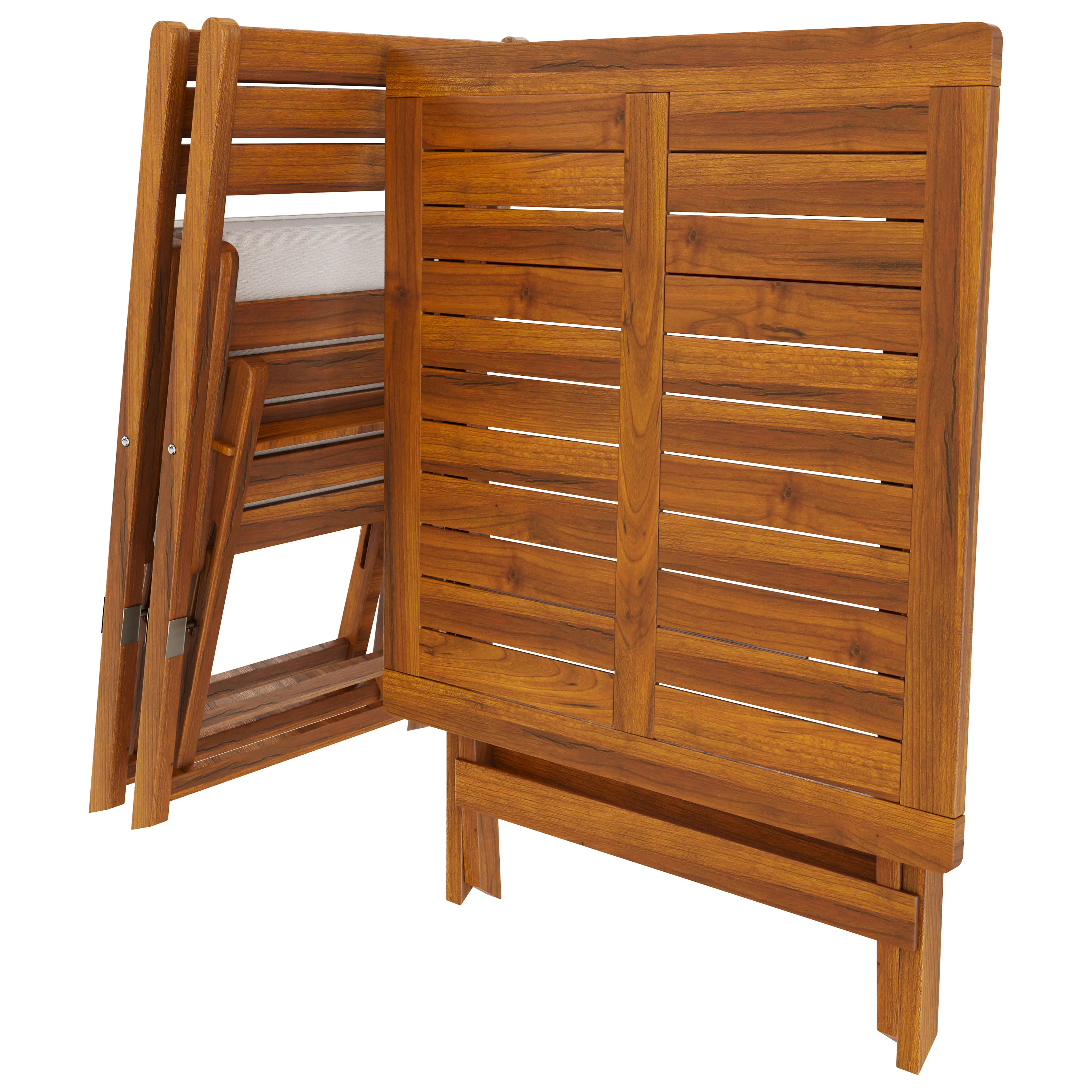 Set Tavolino E 2 Sedie Con Cuscini Bistrot In Legno Acacia Pieghevole Portatile Facile Da Chiudere Comodo Trasporto Tavolo Esterno Giardino Terrazza Campeggio Picnic Semplice Elegante 74 x 70 x 70 Cm