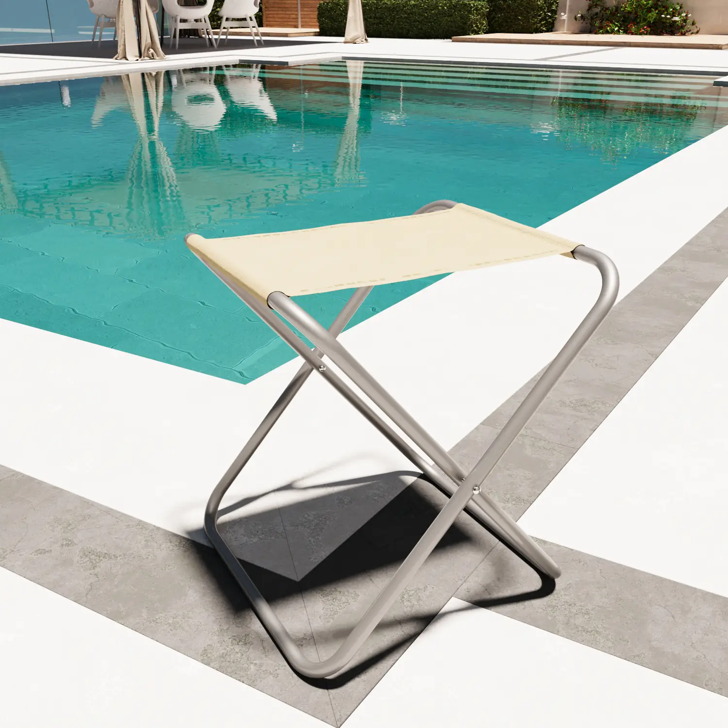 Sgabello Pieghevole Per Camping Campeggio Mini Sedia Seggiolino Portatile Con Struttura In Metallo Verniciato Per Esterni Pesca Viaggi Escursione Giardino Spiaggia Mare 37 x 32 x 30 Cm (Beige)