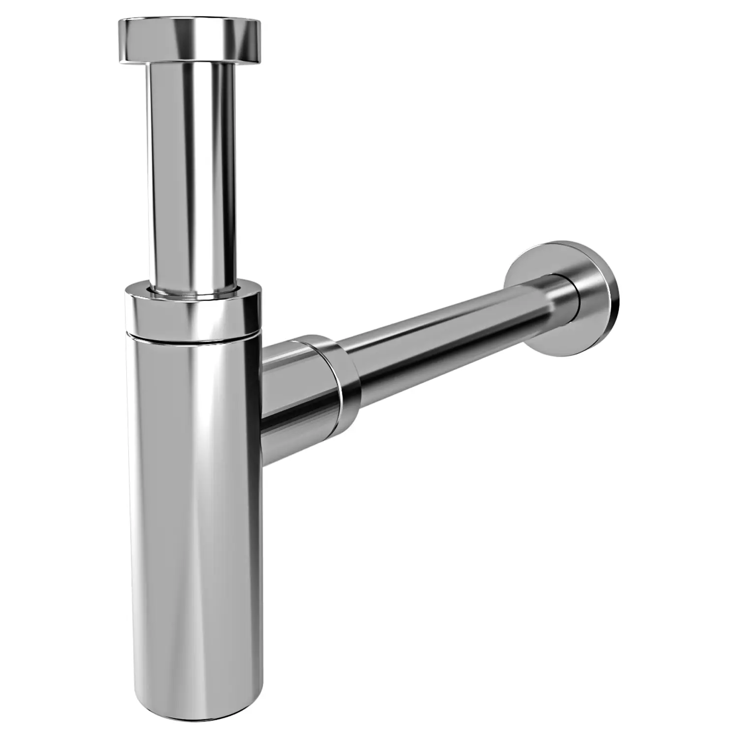 Sifone Di Scarico Tondo Universale In Ottone Cromato Scarico Lavabo 1"1/4 G Con Altezza 12,5 Cm E Profondità 32 Cm Accessorio Bagno Elegante E Resistente Contro Cattivi Odori