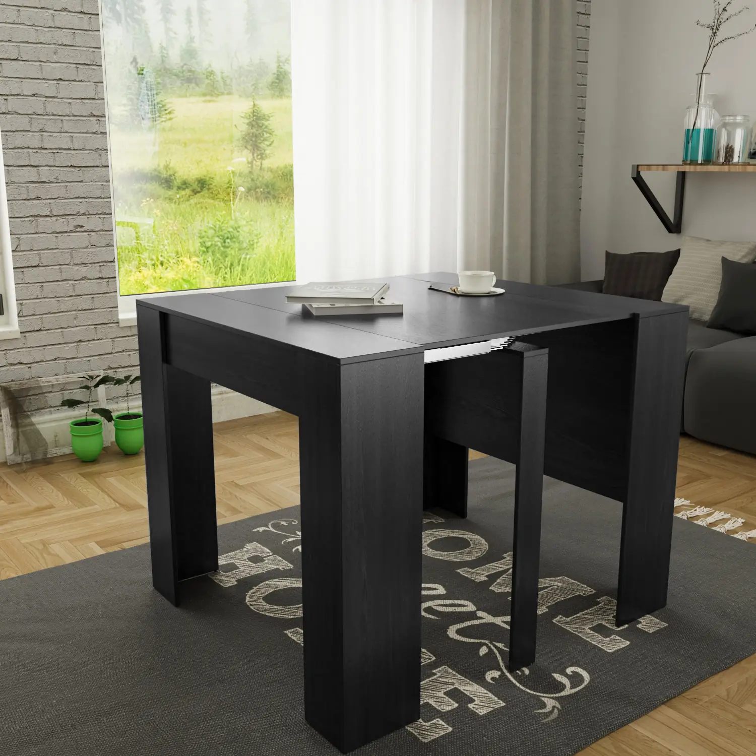 Tavolo Consolle Allungabile New York Plus Fino A 2.37 Metri, Tavolo 10 Posti Salvaspazio Multiposizione, Design Moderno Ed Elegante, Consolle Per Casa E Ufficio, 78 x 51 x 90 cm, Colore Nero