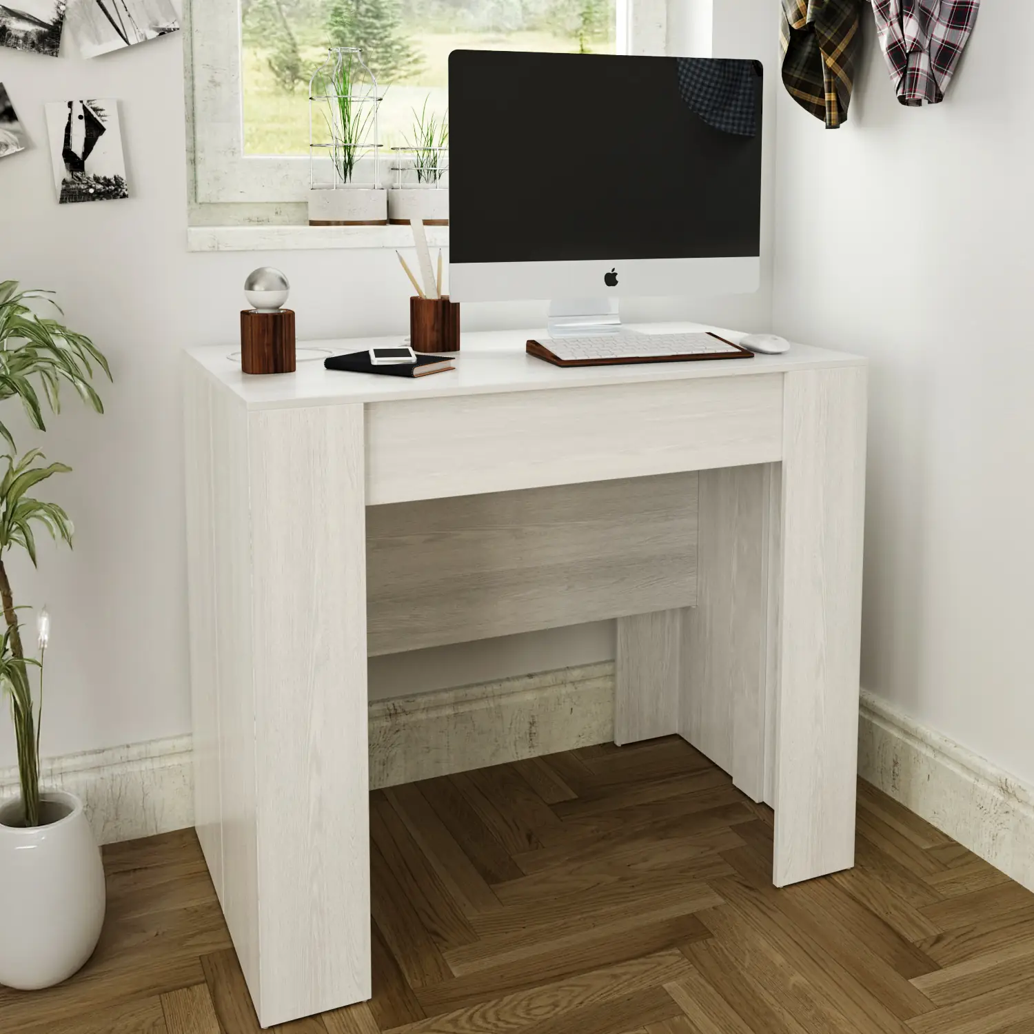 Tavolo Consolle Allungabile New York Plus Fino A 3 Metri, Tavolo 14 Posti Salvaspazio Multiposizione, Design Moderno Ed Elegante, Consolle Per Casa E Ufficio, 78 x 51 x 90 cm, Colore Bianco Frassino