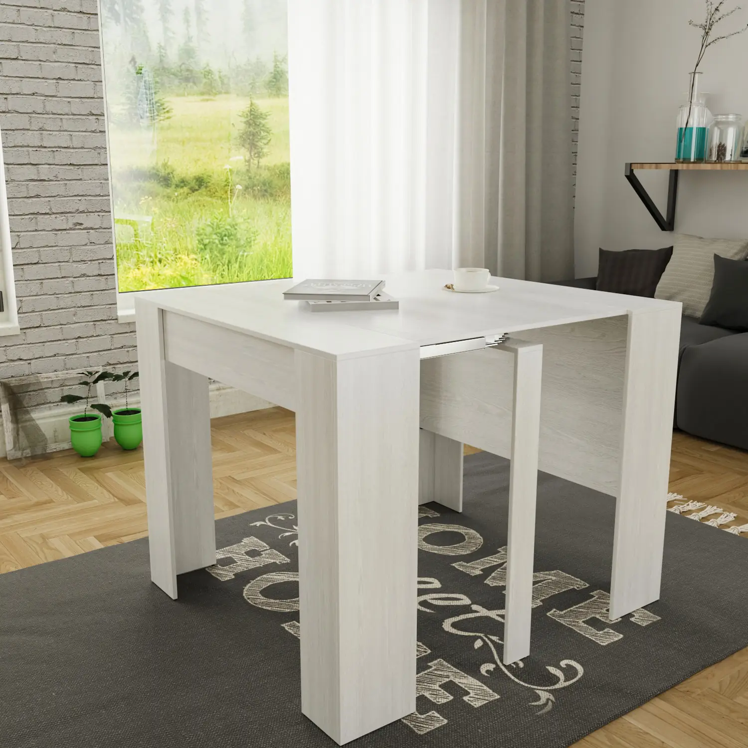 Tavolo Consolle Allungabile New York Plus Fino A 3 Metri, Tavolo 14 Posti Salvaspazio Multiposizione, Design Moderno Ed Elegante, Consolle Per Casa E Ufficio, 78 x 51 x 90 cm, Colore Bianco Frassino