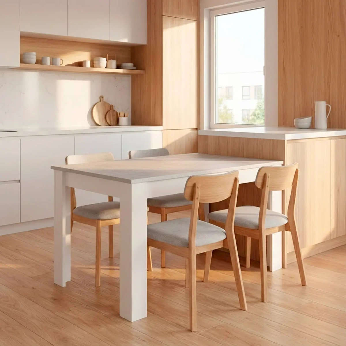 Tavolo Da Pranzo 4 Posti Fisso Stile Nordico Moderno Minimal Tavolino Per Cucina Sala Da Pranzo Soggiorno Zona Living 108.5 x 67 x 78 Cm