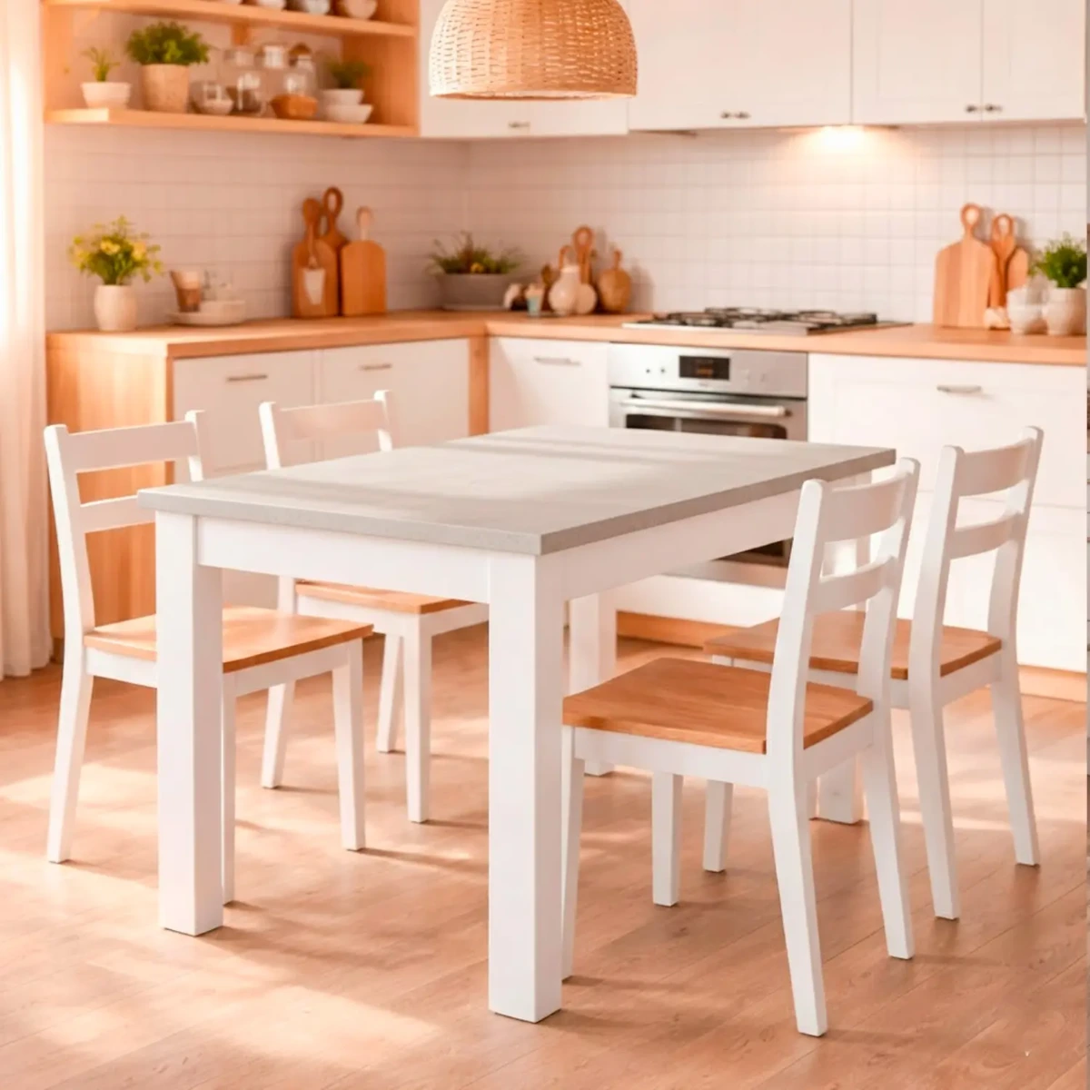 Tavolo Da Pranzo 4 Posti Fisso Stile Nordico Moderno Minimal Tavolino Per Cucina Sala Da Pranzo Soggiorno Zona Living 108.5 x 67 x 78 Cm