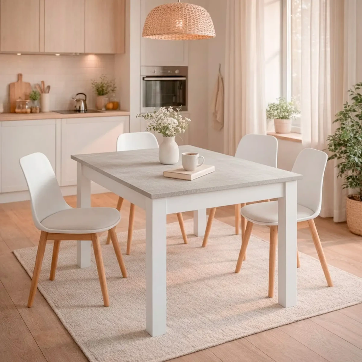 Tavolo Da Pranzo 4 Posti Fisso Stile Nordico Moderno Minimal Tavolino Per Cucina Sala Da Pranzo Soggiorno Zona Living 108.5 x 67 x 78 Cm