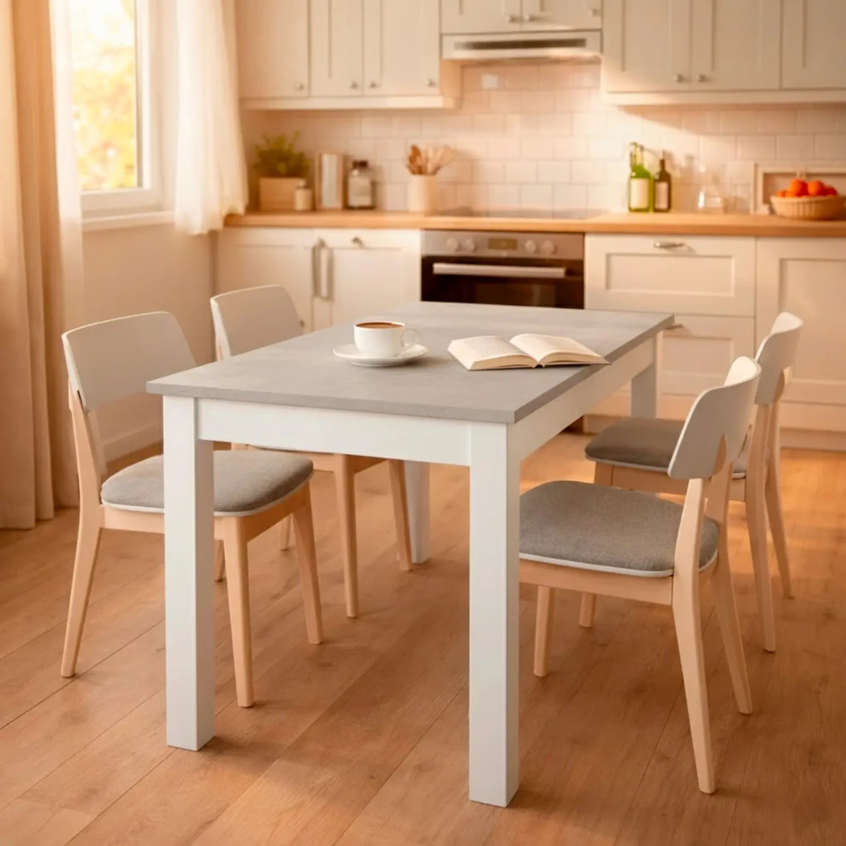 Tavolo Da Pranzo 4 Posti Fisso Stile Nordico Moderno Minimal Tavolino Per Cucina Sala Da Pranzo Soggiorno Zona Living 108.5 x 67 x 78 Cm