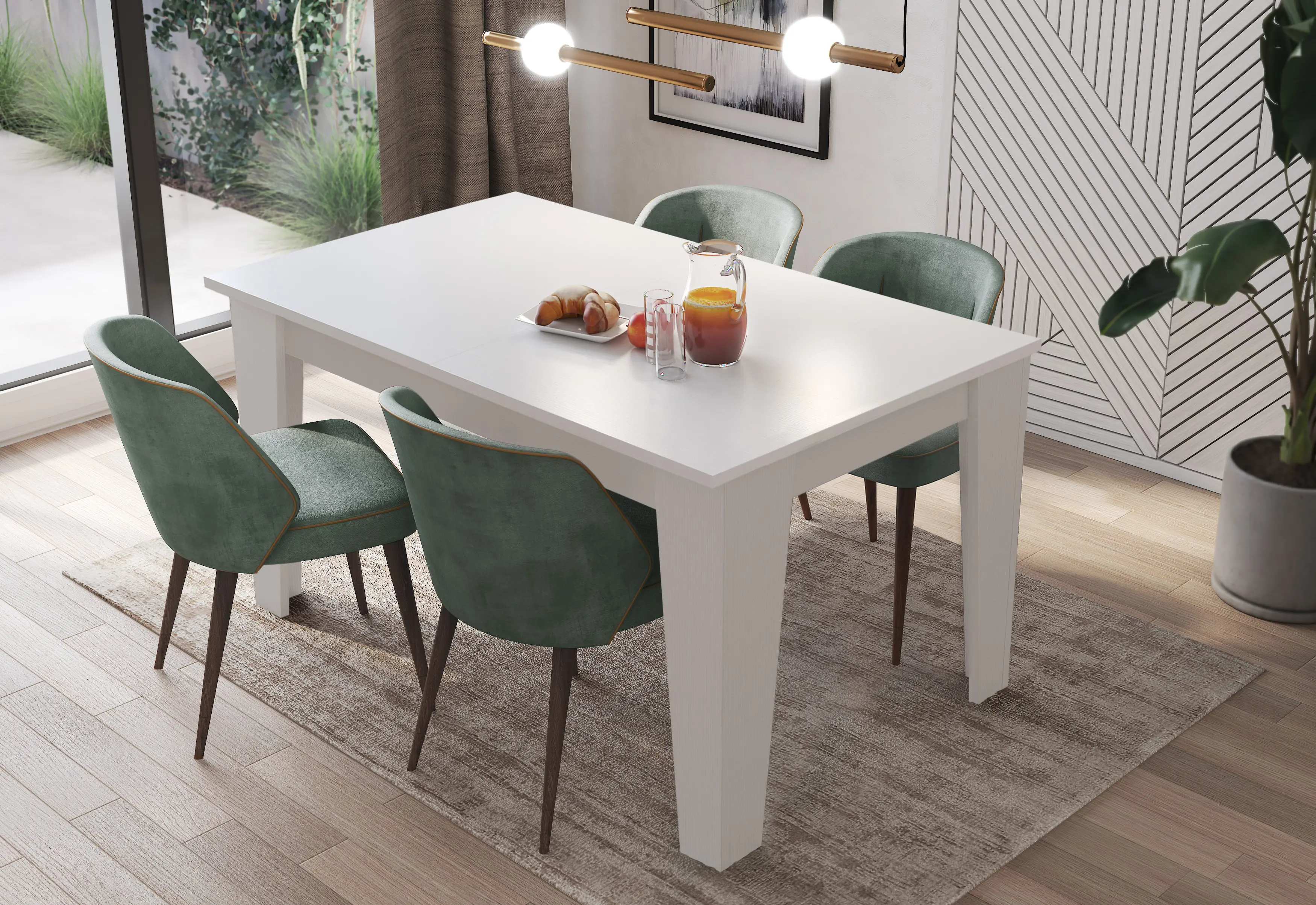 Tavolo da Pranzo Allungabile Da 140 A 200 Cm Gambe a Spillo Design Moderno 8 Posti In Melaminico Estensibile Con Guide In Metallo Cucina Salotto Soggiorno 200 x 90 x 78 Cm (Bianco)