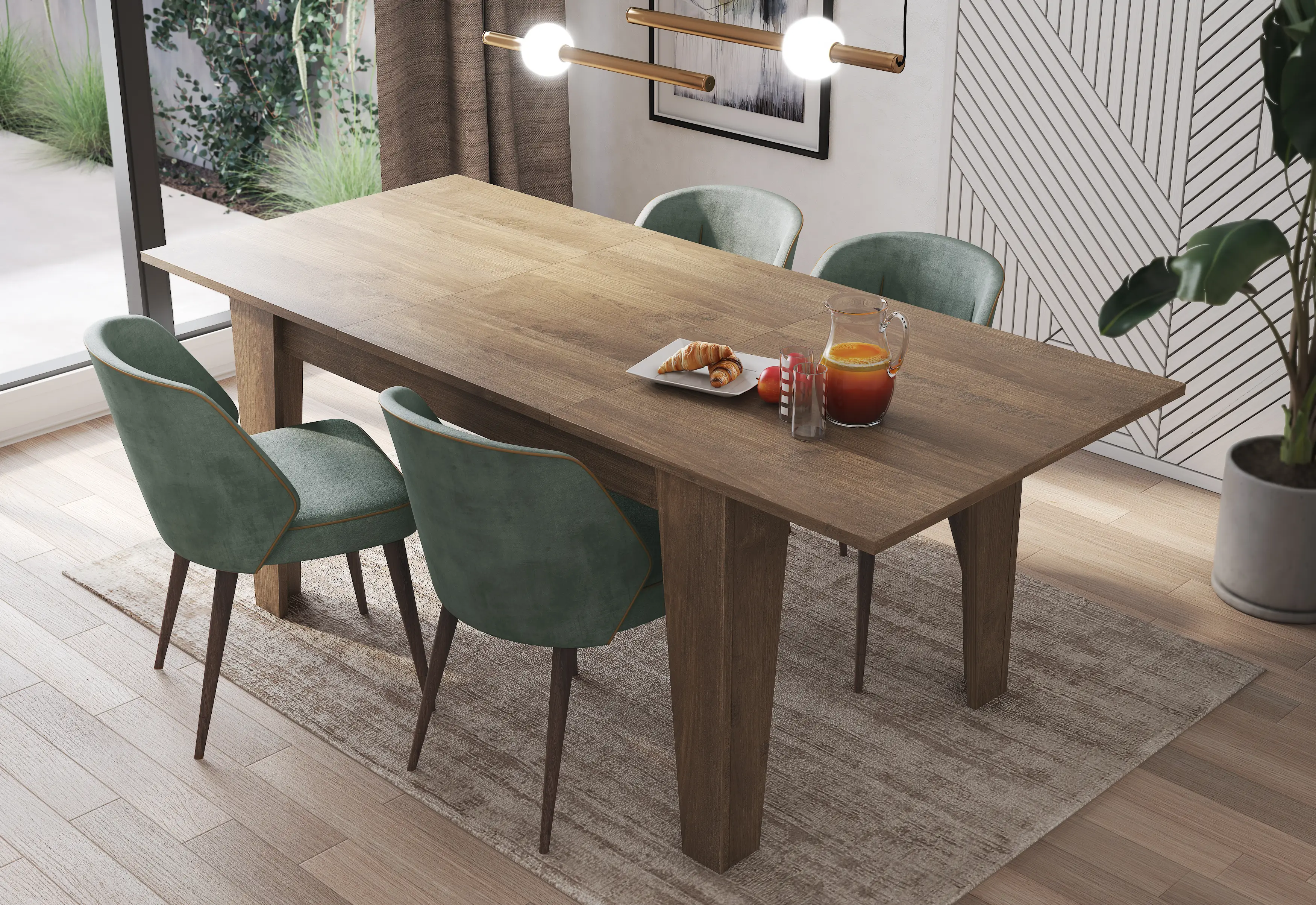 Tavolo da Pranzo Allungabile Da 140 A 200 Cm Gambe a Spillo Design Moderno 8 Posti In Melaminico Estensibile Con Guide In Metallo Cucina Salotto Soggiorno 200 x 90 x 78 Cm (Noce)