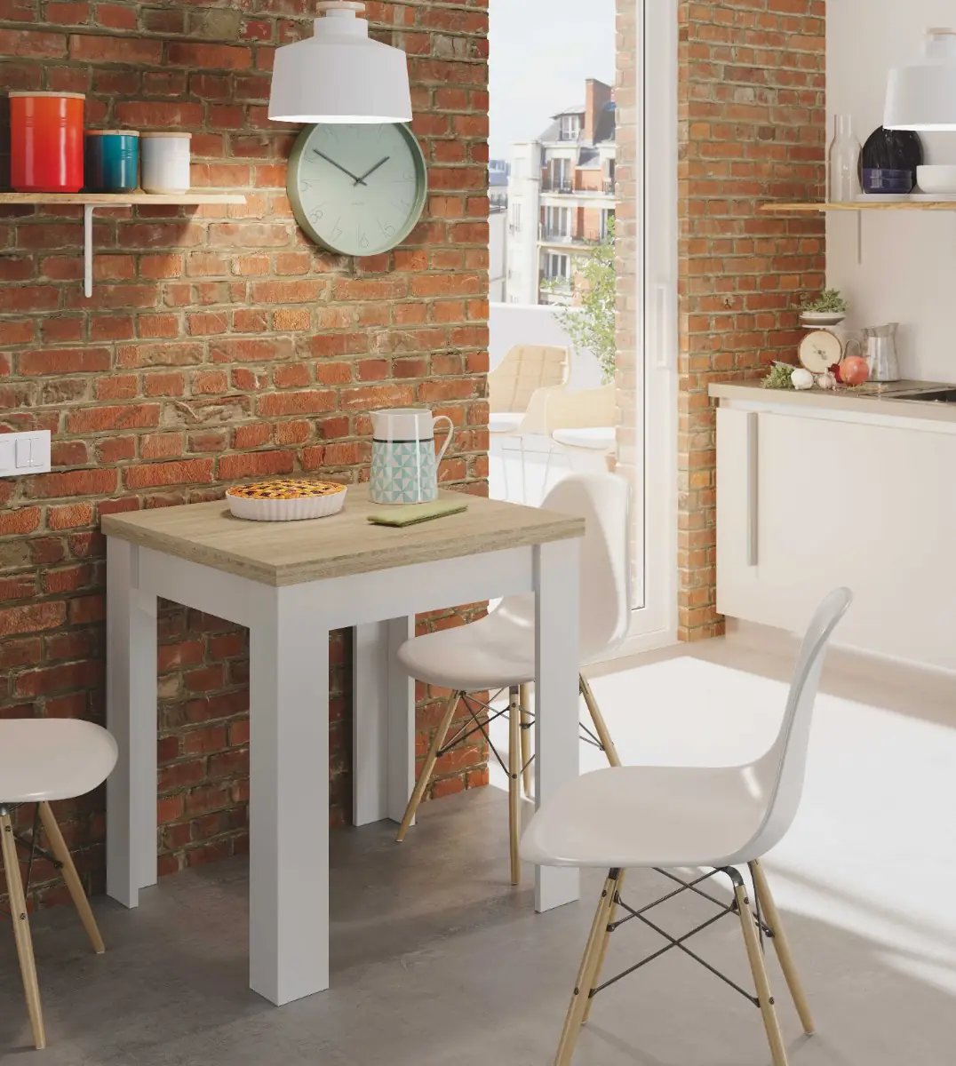 Tavolo Quadrato Allungabile Ausiliario Estensibile Design Moderno Stabile A Libro Da 67 A 134 Cm Con Piedini Antigraffio Bianco E Rovere