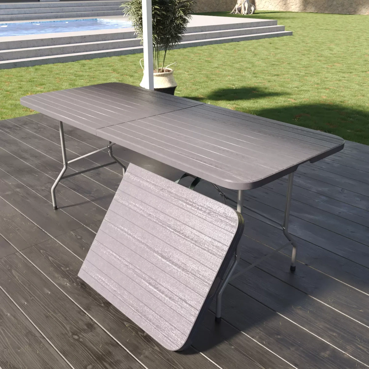 Tavolo Tavolino Pieghevole In Dura Resina Set Birreria Facile Trasporto Con Maniglie Ideale Per Giardino Campeggio Terrazzo Fiere Sagre 180 x 74 x 74 cm