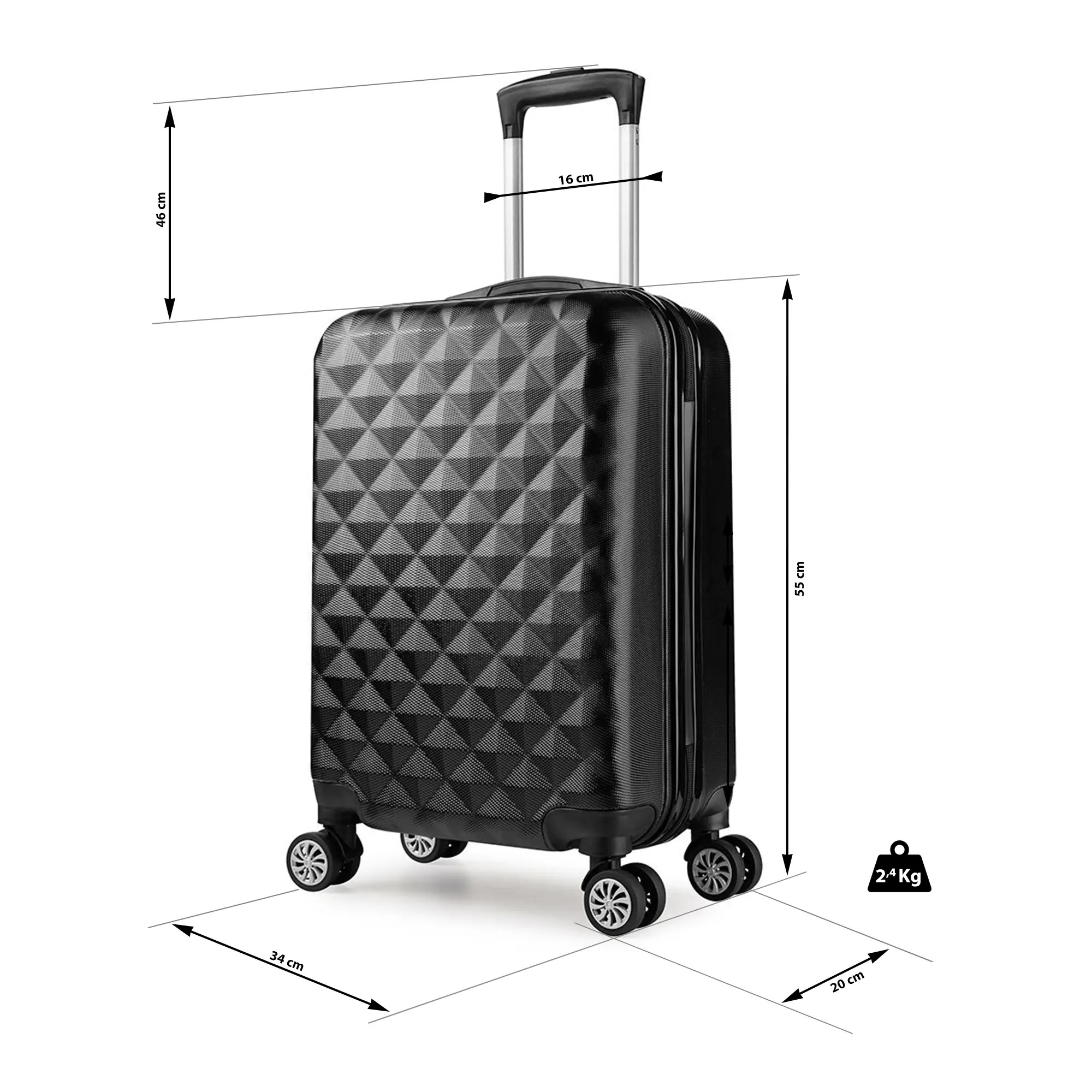 Trolley da Cabina Bagaglio a Mano Budapest 20", Capienza 40 Litri, 55 x 34 x 20cm,Ideale a bordo di EasyJet Ryanair Alitalia Meridiana WizzAir, Trolley in ABS e Policarbonato, Colore Electric Blue