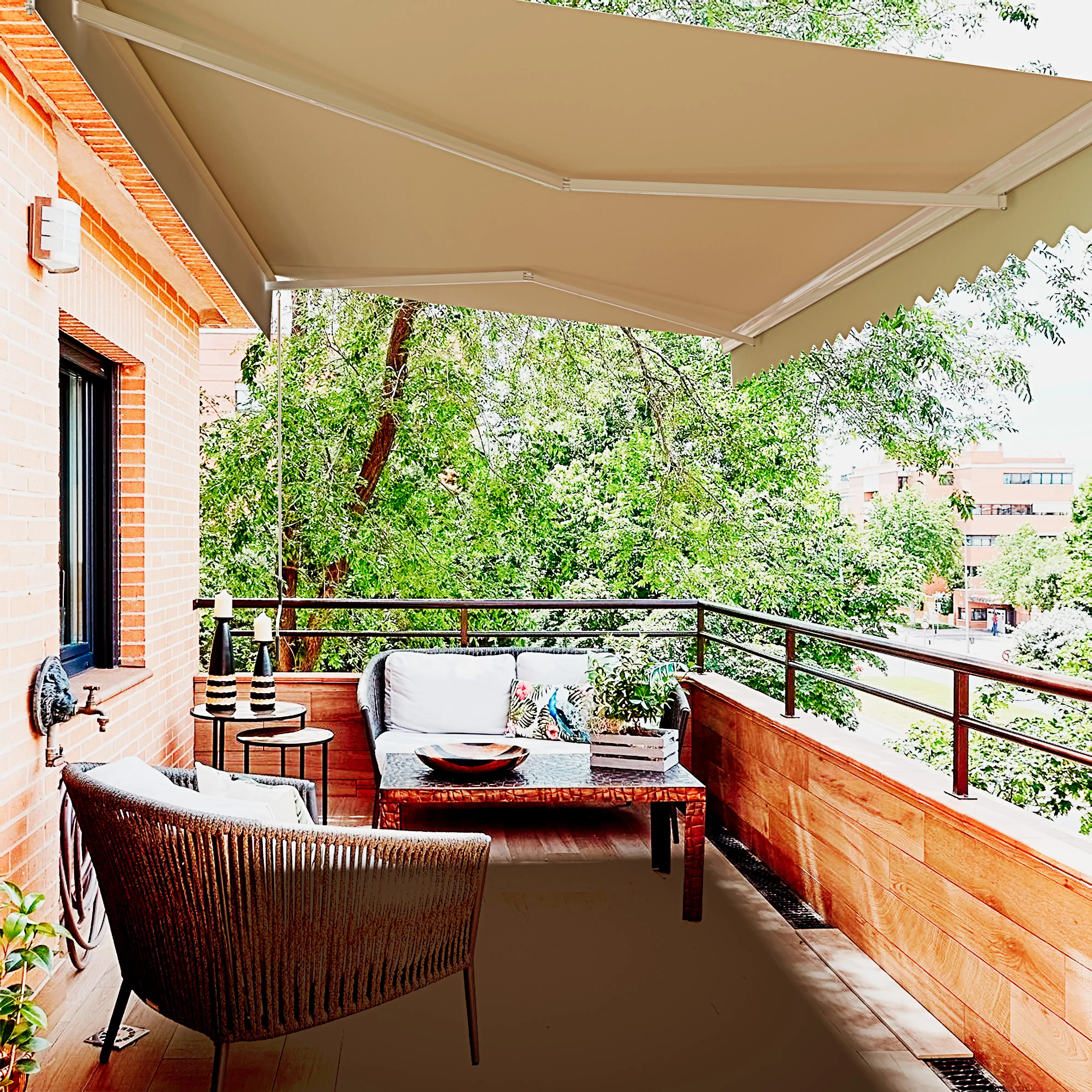 Tenda Da Sole Avvolgibile A Manovella Per Esterno Balcone Terrazzo Braccia Estensibili Con Telaio In Alluminio Tettuccio Telo Impermeabile Parasole Oscurante Resistente Anti UV Beige (250 x 200 Cm)