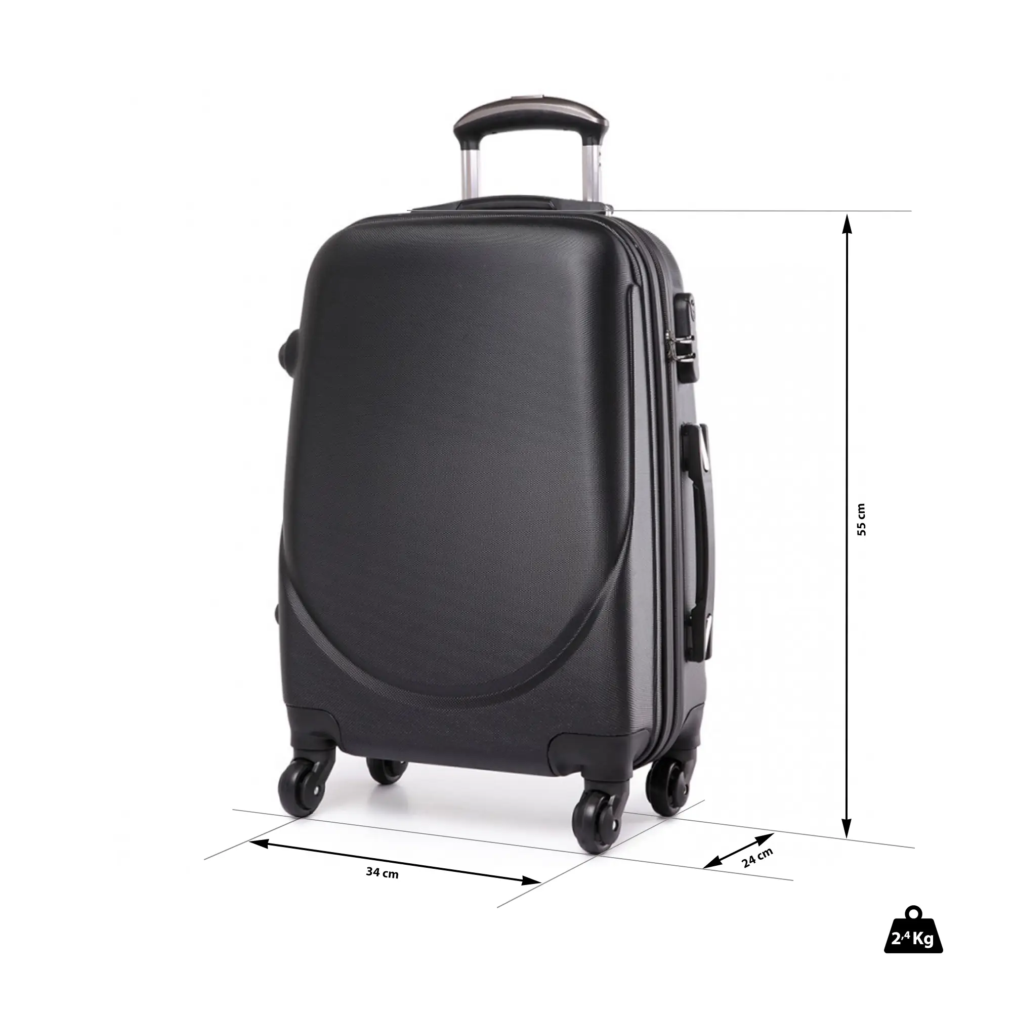 Trolley da Cabina Bagaglio a Mano London 20", Capienza 40 Litri,Ideale a bordo EasyJet Ryanair Alitalia Meridiana, Trolley in ABS e Policarbonato, 55 x 34 x 24 cm Nero