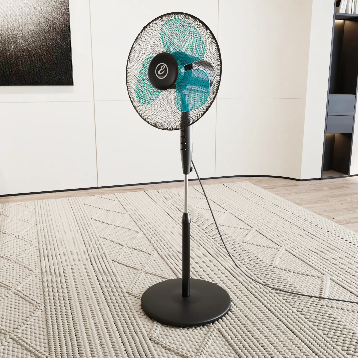 Ventilatore A Piantana Potente Da 50W Per Pavimento Pale Da 40 Cm Silenzioso 3 Velocità Oscillante Altezza e Inclinazione Regolabili Griglia Di Protezione Colore Nero e Azzurro
