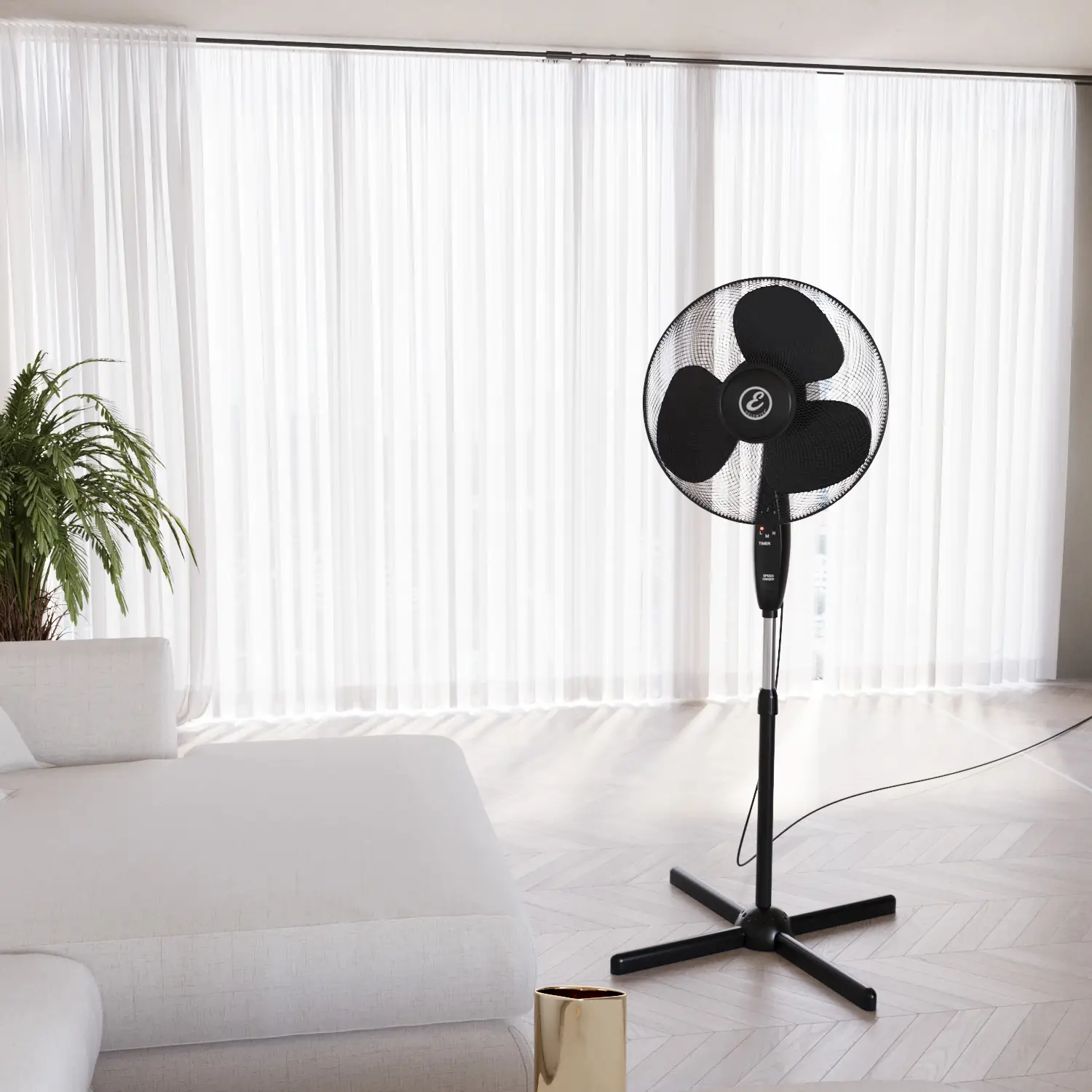 Ventilatore A Piantana Potente Da 50W Per Pavimento Pale Da 40 Cm Silenzioso Con Timer 7 Ore 3 Velocità Oscillante Altezza e Inclinazione Regolabili E Telecomando per Controllo A Distanza Colore Nero